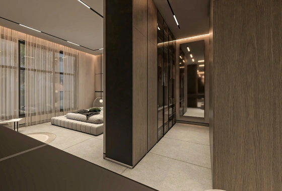 Dressing sur-mesure en chêne massif avec tiroirs et portes coulissantes — Atelier Epure Paris